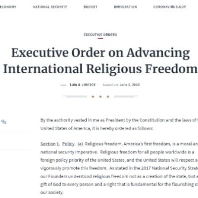 President Signs Executive Order on Advancing International Religious Freedom 