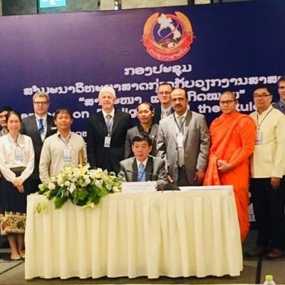 March 2019: Over 100 Lao government delegates from every province in Laos participated in our RROL conference. Pictured: Representatives from Buddhist, Muslim, Baha'i, and Christian communities along with the IGE team and MOHA officials