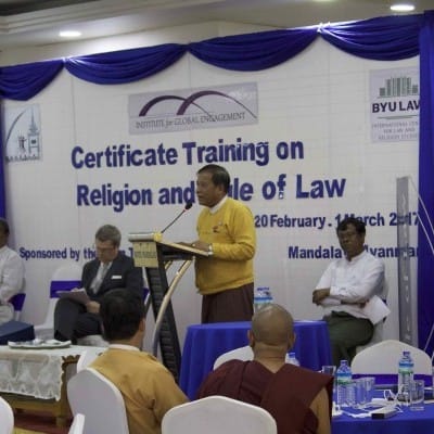 In 2017, IGE held the second Religion & Rule of Law Training in Mandalay, the religious capital of Myanmar. The program brought together leaders from the major faith communities in the region to learn about religious freedom and rule of law.
