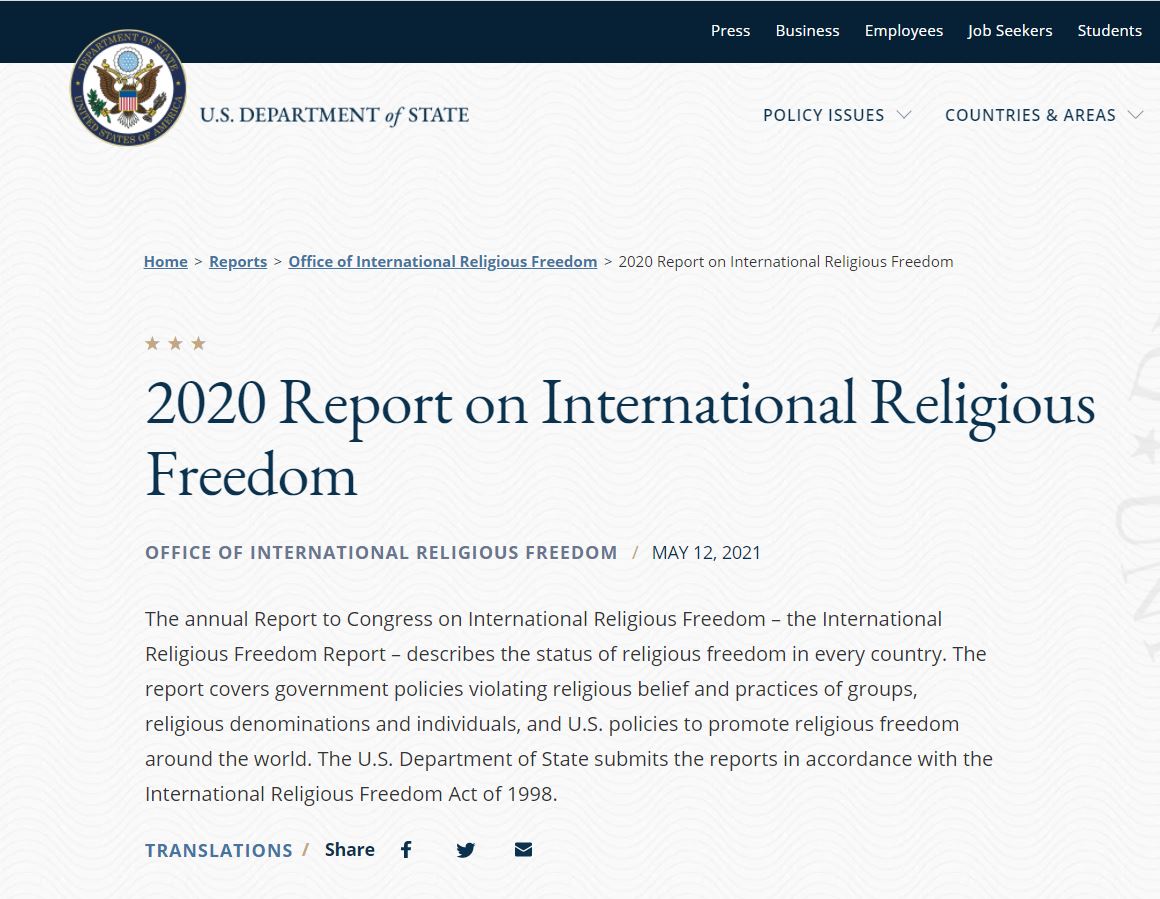 State Department’s 2020 International Religious Freedom Report and the Need for IGE