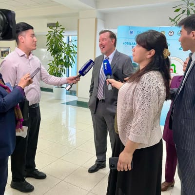 IGE President Emeritus Chris Seiple is interviewed by local Uzbek media.